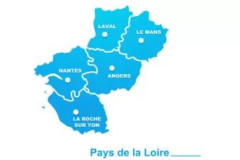 Carte des cinq départements de la région Pays de la loire. Crédit : fotolia